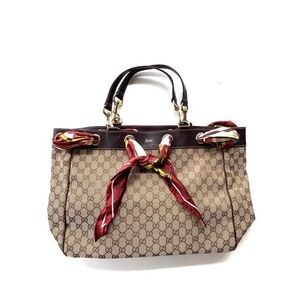 GUCCI Tote Bag Scarf GG Canvas Brown Beige